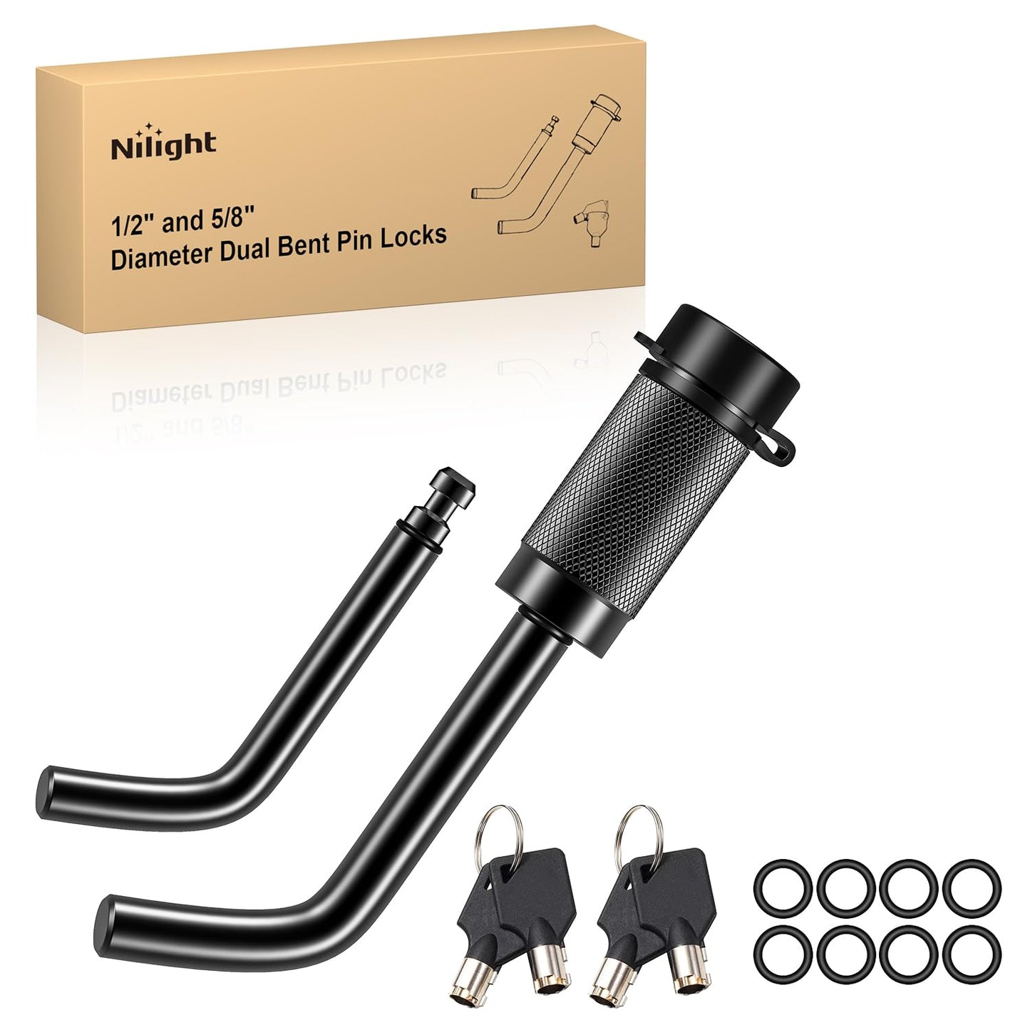 Nilight Anti-Theft Shackle Hitch Receiver 2Inch 45000 LBs Breaking Strength 3/4" Anti-Theft D Ring Shackle 5/8" Trailer Hitch Lock Pin Heavy Duty Solid Towing Kit for Trucks Off Road (Black)