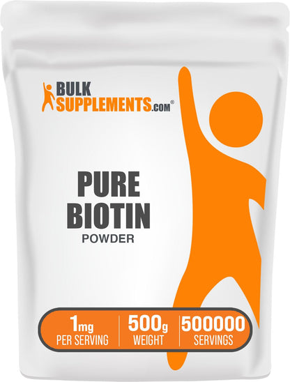 BulkSupplements.com Pure Biotin Powder - as Vitamin B7, Biotin Vitamins for Hair, Skin and Nails - Gluten Free, 1mg per Serving, 1kg (2.2 lbs) (Pack of 1)