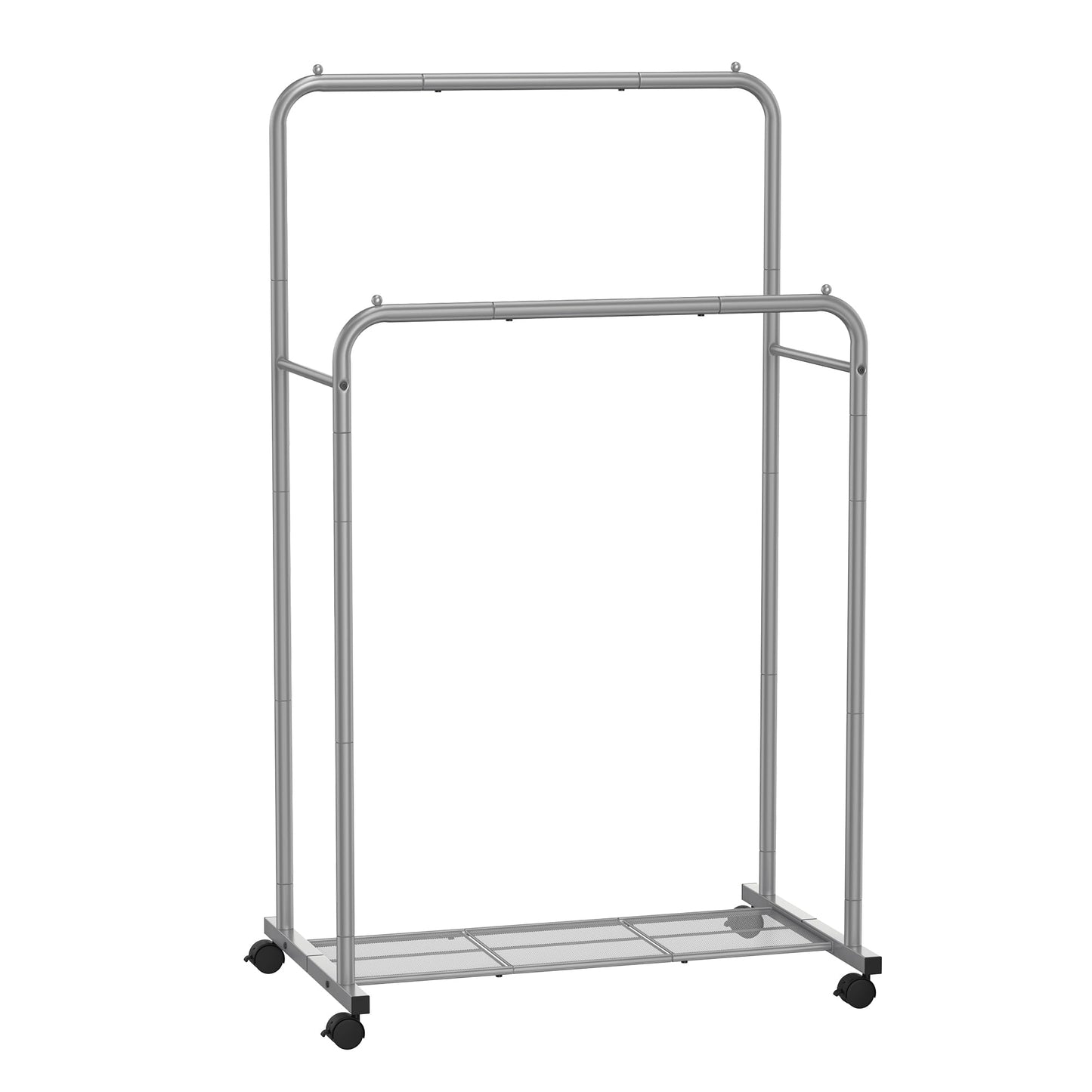SONGMICS Clothes Rack with Wheels, Clothing Rack for Hanging Clothes, 25.4 mm Metal Garment Rack with Dense Mesh Storage Shelf, 110 lb Load Capacity, 2 Brakes, Black UHSR25BK
