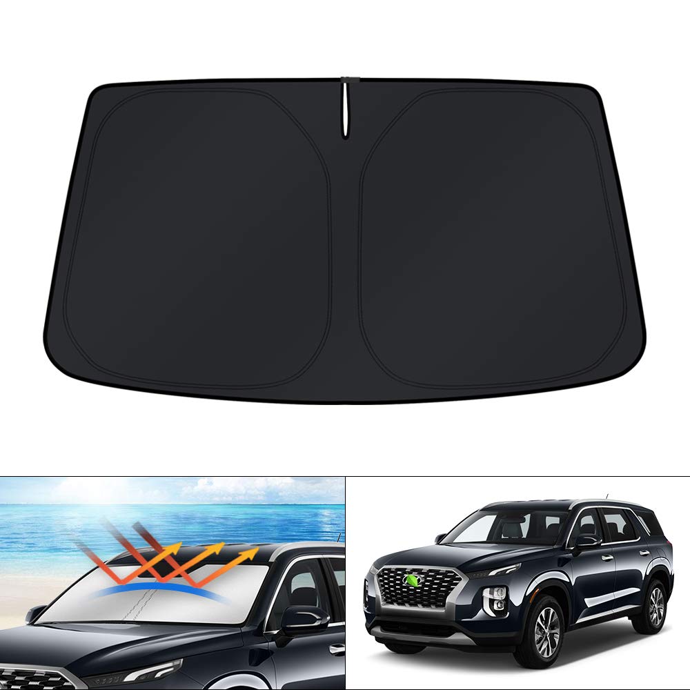 KUST Windshield Sun Shade for 2017-2026 Tesla Model Y/Model 3 Sunshade Accessories (Fit 2025-2026 Model Y Juniper / 2024 Model 3 Highland) Upgraded Foldable Sunshade, Blocks UV Rays Keep Car Cool
