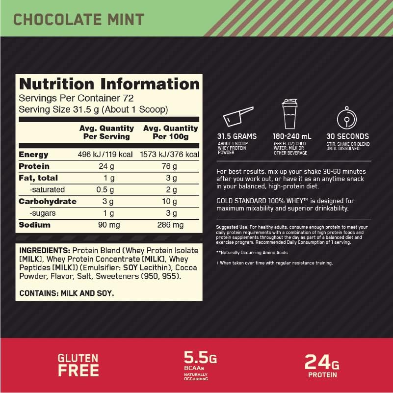 OPTIMUM NUTRITION Gold Standard 100% Whey Protein Powder, Double Rich Chocolate, 2.27kg - [packaging may vary]