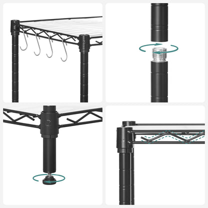 SONGMICS Storage Shelf, Small Metal Wire Shelving Unit, Adjustable Shelves, for Small Spaces, Garage, Bedroom, Living Room, Kitchen, Pantry, 5 Tier, 11.8 x 11.8 x 47.6 Inches, Ink Black ULGR123BH01