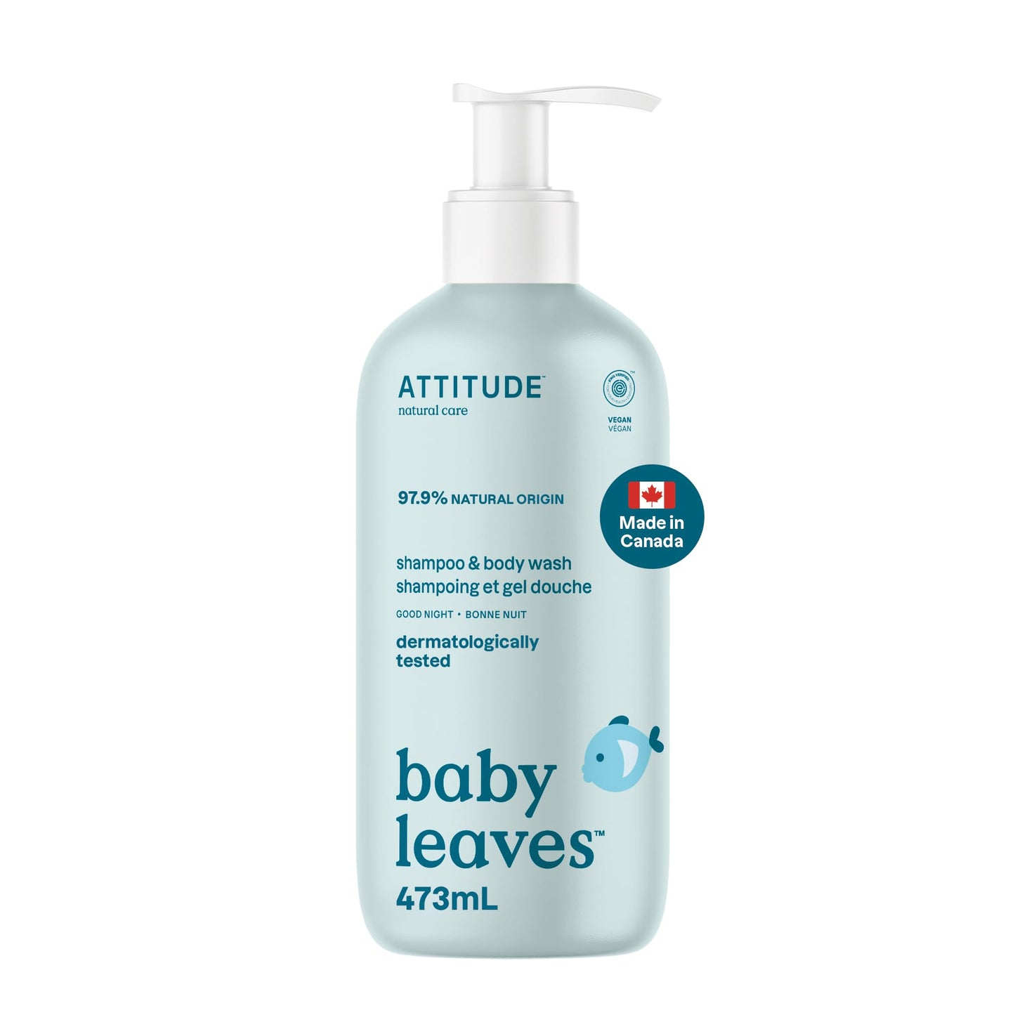 ATTITUDE Baby 2-in-1 Shampoo and Body Wash, Made in Canada, EWG Verified, Dermatologically Tested, Vegan, Pear Nectar, 473 mL