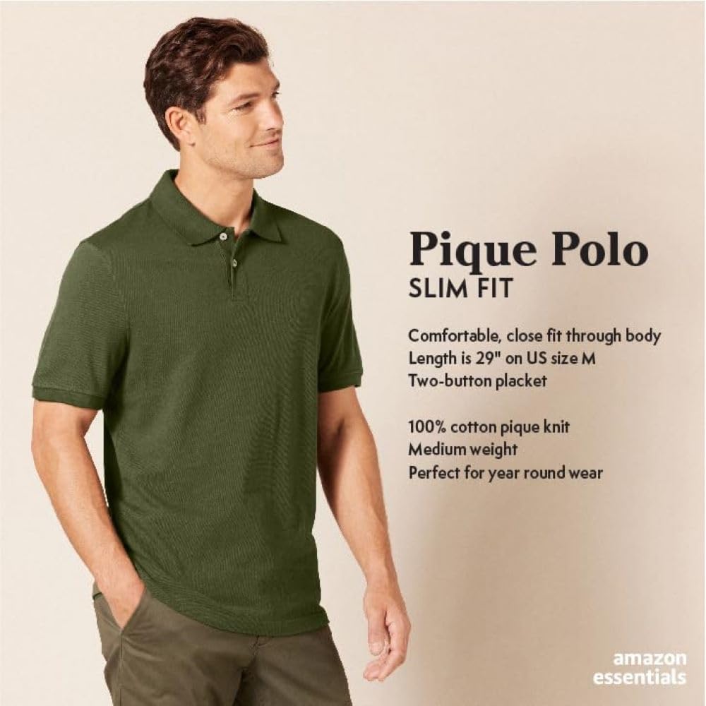 Amazon Essentials Mens Slim-Fit Cotton Pique Polo Shirt