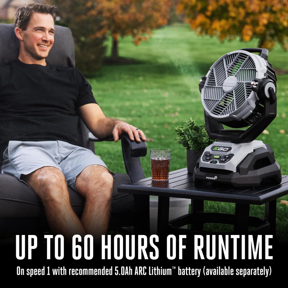 EGO POWER+ Portable Misting Fan, Outdoor Electric 18" 5 Speed Fan, Battery and Charger Not Included - FN1800