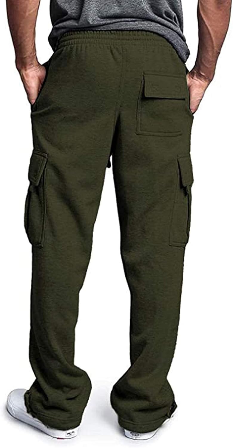 Herren Fleece Cargo Hose Dicke Sweatpants Freizeithose Loose Sports Jogginghose mit Taschen