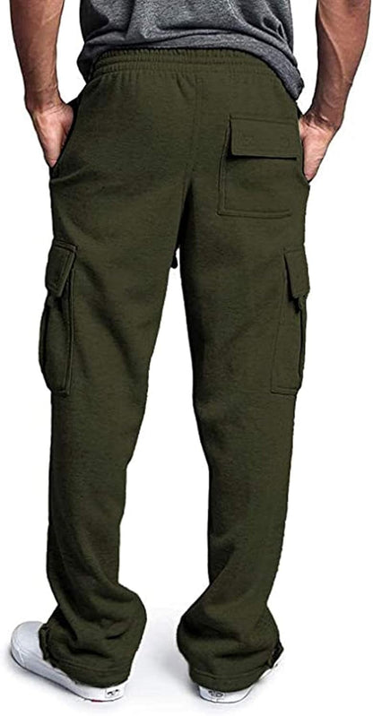 Herren Fleece Cargo Hose Dicke Sweatpants Freizeithose Loose Sports Jogginghose mit Taschen