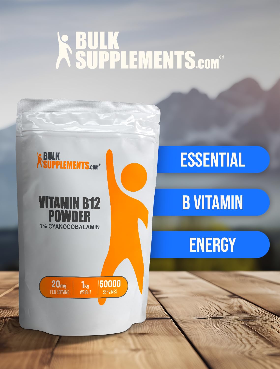 BulkSupplements.com Vitamin B12 Powder - as Cyanocobalamin, Vitamin B Supplement, Essential Vitamin - Gluten Free, 20mg per Serving, 5kg (11 lbs) (Pack of 5)