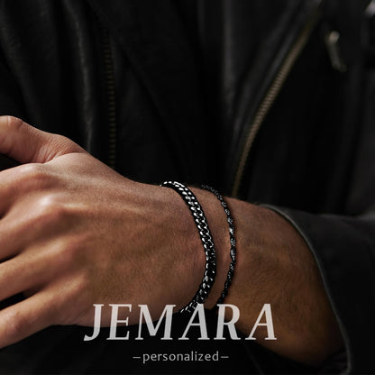 3 Stück Herren Silber Armbänder, robustes Curb Edelstahl Breite Schlangenkette Figaro Cuban Armband Set 7/7.8+1.2 Zoll verstellbares Stapel-Silberkettenarmband für Männer