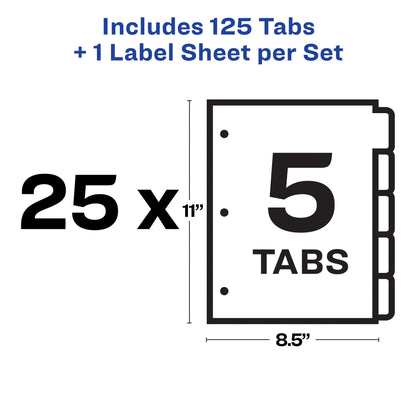 Avery 8 Tab Dividers for 3 Ring Binder, Easy Print & Apply Clear Label Strip, Index Maker Customizable Multicolor Tabs, 25 Sets (11424)