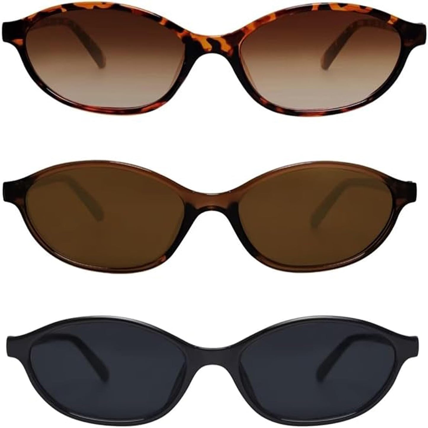 Awdchny Retro Ovale Sonnenbrille für Damen – Elegante Cat Eye 90er Sonnenbrille, Leichter schmaler Rahmen, Trendige UV-Schutz Sonnenbrille 8057 Schwarz+Braun+Schildpatt