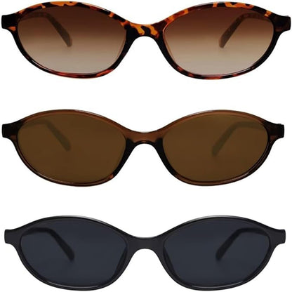 Awdchny Retro Ovale Sonnenbrille für Damen – Elegante Cat Eye 90er Sonnenbrille, Leichter schmaler Rahmen, Trendige UV-Schutz Sonnenbrille 8057 Schwarz+Braun+Schildpatt