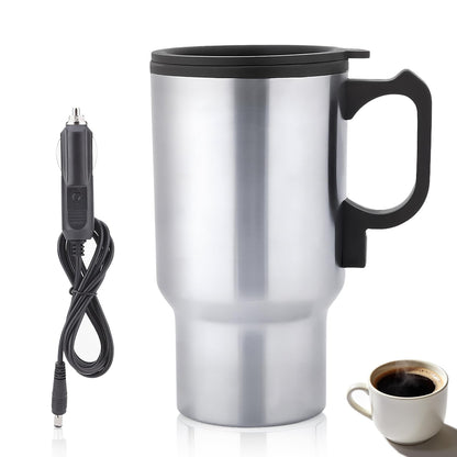 HERCHR 12v 450ml Car Heating Cup, Hot Water Kettle Electric Portable Car Electric Mug Stainless Steel Heated Travel Mug for Water Coffee Milk Tea