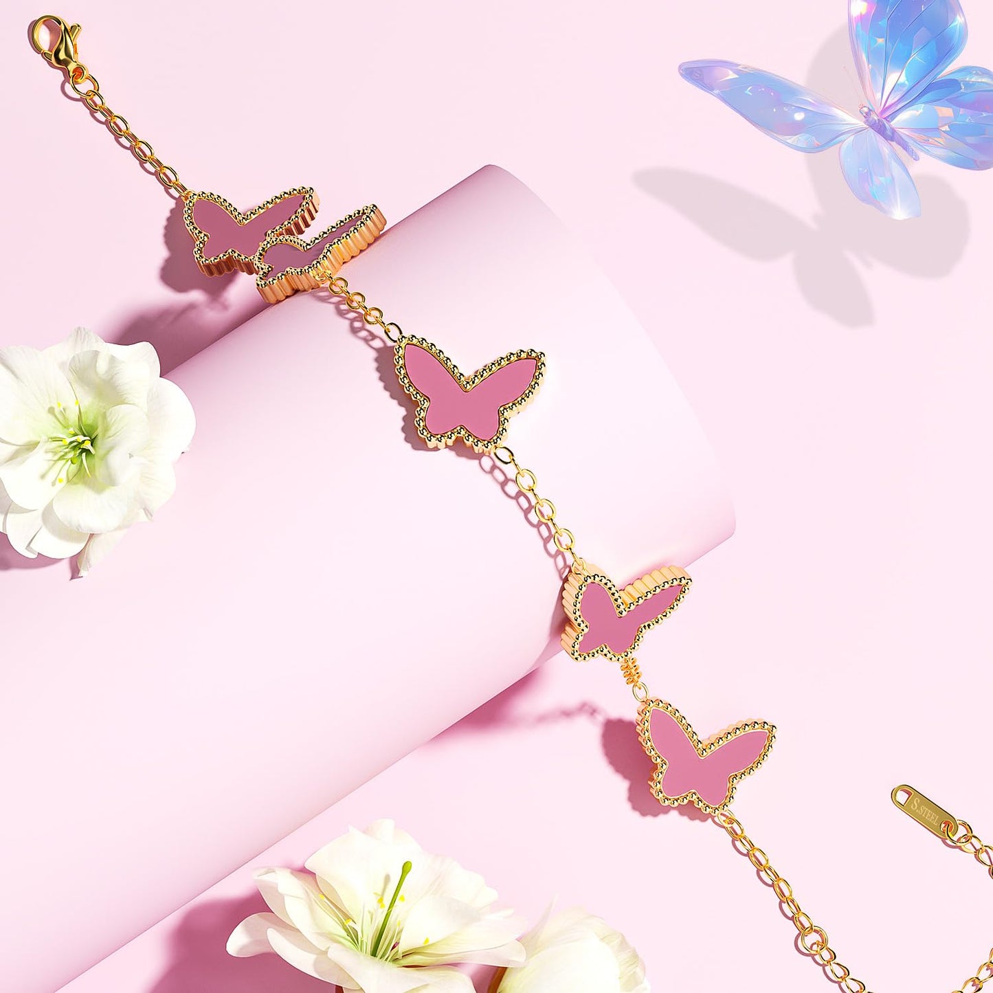 AICase 18K Gold Plated Clover Bracelet Dupes Gold/White/Black Bracelet Set for Women Flower Leaf Lucky Clover Bracelets Trendy Jewelry Birthday Gifts for Women/MoM/Friends