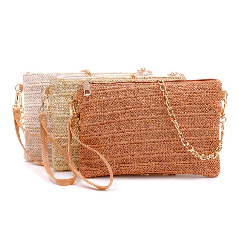 Beurlike Strohkupplung Geldbörsen für Frauen Strand Handgelenktasche Kleine Umhängetasche für Mädchen (Natur)