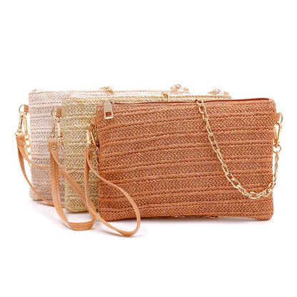 Beurlike Strohkupplung Geldbörsen für Frauen Strand Handgelenktasche Kleine Umhängetasche für Mädchen (Natur)