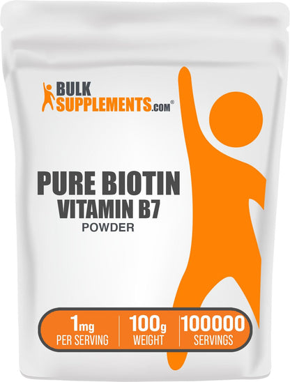 BulkSupplements.com Pure Biotin Powder - as Vitamin B7, Biotin Vitamins for Hair, Skin and Nails - Gluten Free, 1mg per Serving, 1kg (2.2 lbs) (Pack of 1)