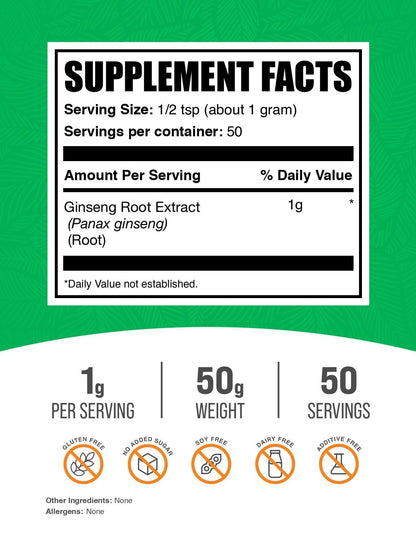 BulkSupplements.com Ginseng Root Extract Powder - Panax Ginseng Supplement, Herbal Supplement - Vegan & Gluten Free, 1g per Serving, 1kg (Pack of 5) (11 lbs)