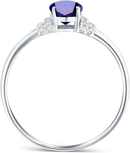 Aienid 18Ct White Gold Diamond Engagement Rings Women Oval Cut Blue Sapphire Wedding Rings for Women