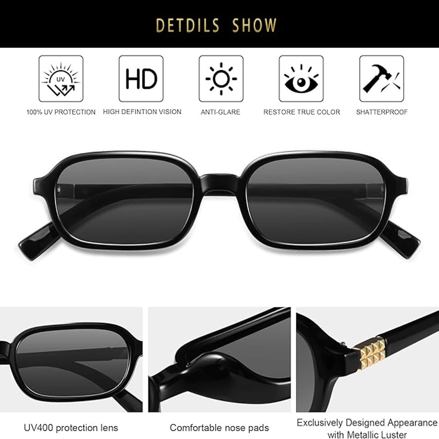Awdchny Retro Ovale Sonnenbrille für Damen – Elegante Cat Eye 90er Sonnenbrille, Leichter schmaler Rahmen, Trendige UV-Schutz Sonnenbrille 8057 Schwarz+Braun+Schildpatt