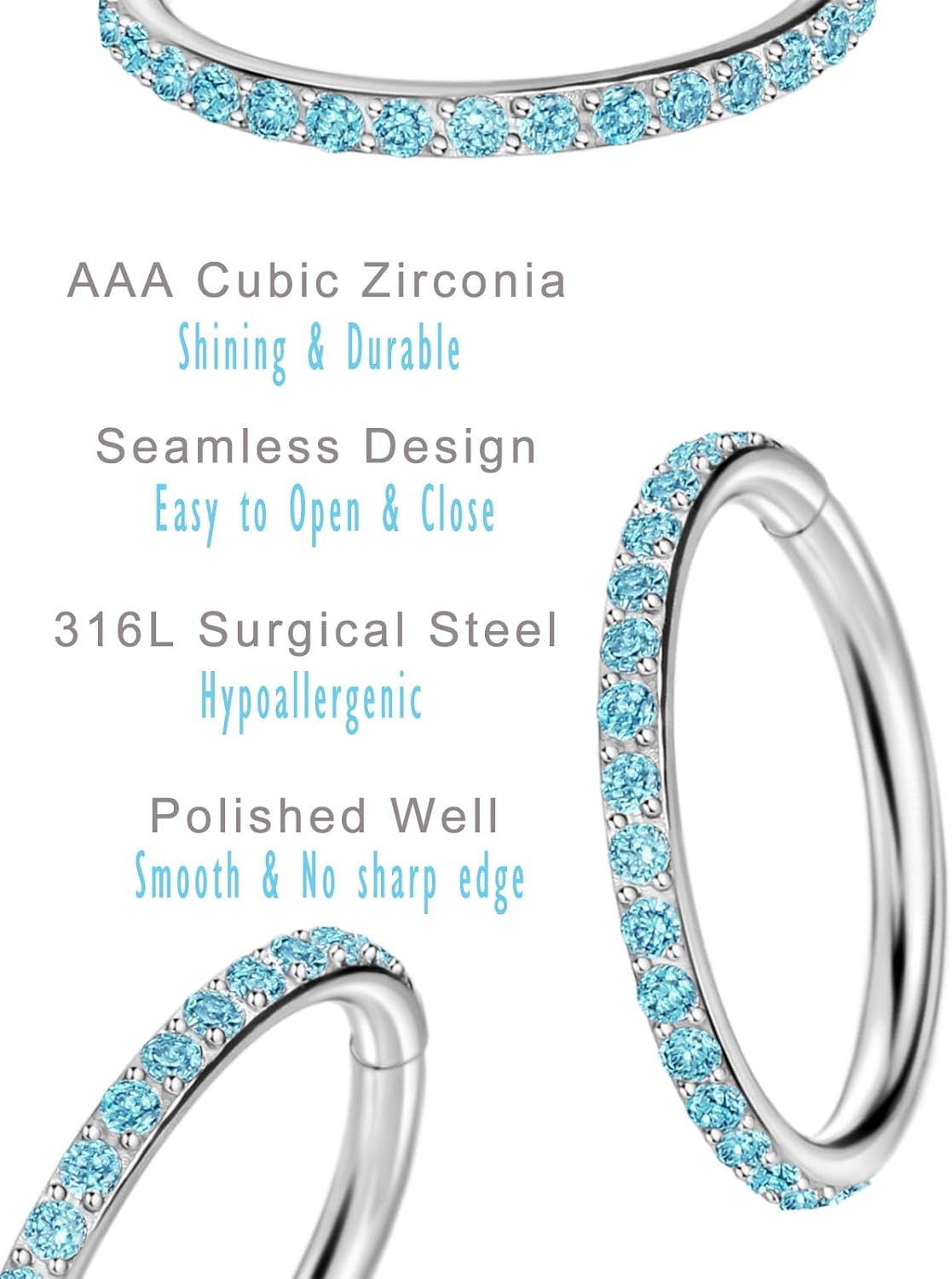 TDEBA Conch Piercing Schmuck, 316L Chirurgenstahl Segment Nasenring, CZ Knorpel Ohrringe, Lippenring, Segment Helix Rook Nahtloser Clicker Piercing Schmuck
