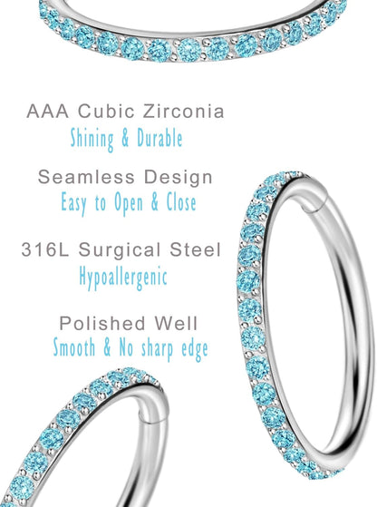 TDEBA Conch Piercing Schmuck, 316L Chirurgenstahl Segment Nasenring, CZ Knorpel Ohrringe, Lippenring, Segment Helix Rook Nahtloser Clicker Piercing Schmuck