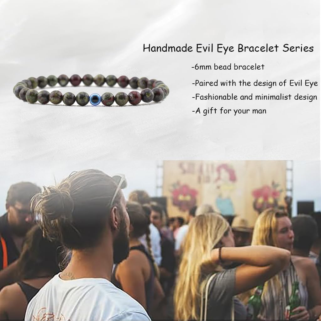 6 mm Böses Auge Armband aus schwarzen Kristallen – verstellbares Set aus Natursteinen für Herren und Damen, Schutzamulett als Geschenk für den Alltag/Geburtstag/Jahrestag