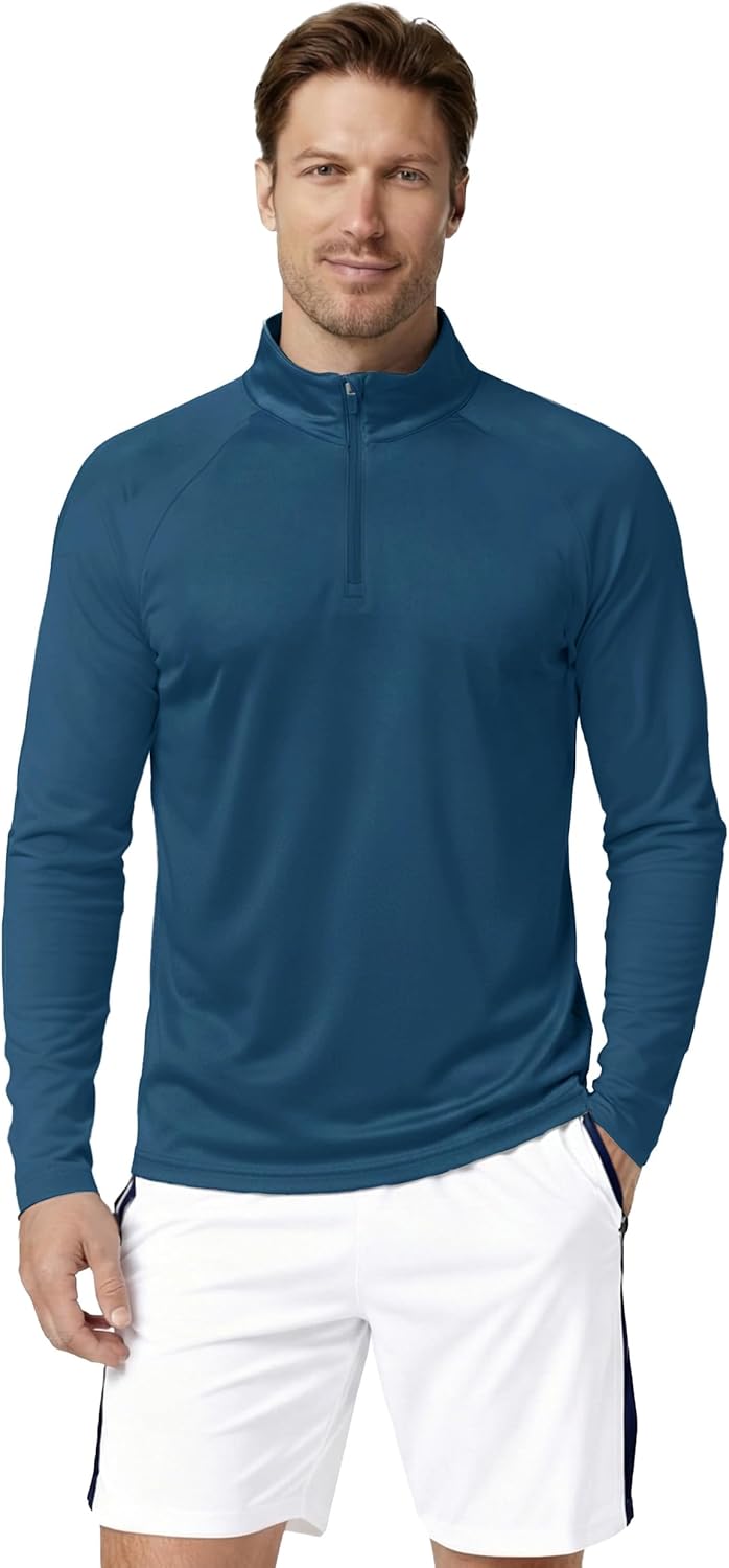 Boladeci Herren Langarm Sonnenhemd UPF 50+ UV-Schutz Viertelreißverschluss Schnelltrocknend Strand Angeln Golf Rash Guard Schwimmshirts