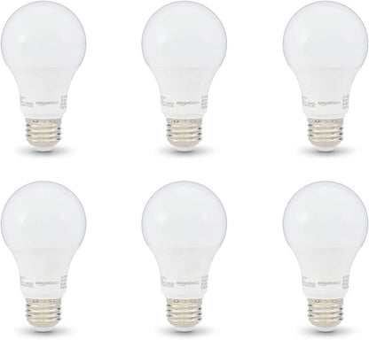 Amazon Basics Soft White LED Light Bulb, A19, 40 Watt Equivalent, Energy Efficient 6W, E26 Standard Base, 2700K, Non-Dimmable, 10,000 Hour Lifetime, 6-Pack