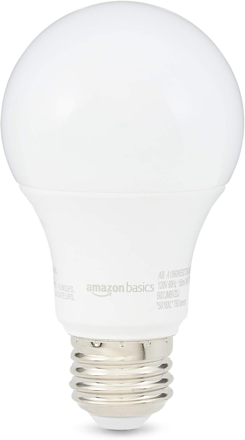 Amazon Basics Soft White LED Light Bulb, A19, 40 Watt Equivalent, Energy Efficient 6W, E26 Standard Base, 2700K, Non-Dimmable, 10,000 Hour Lifetime, 6-Pack