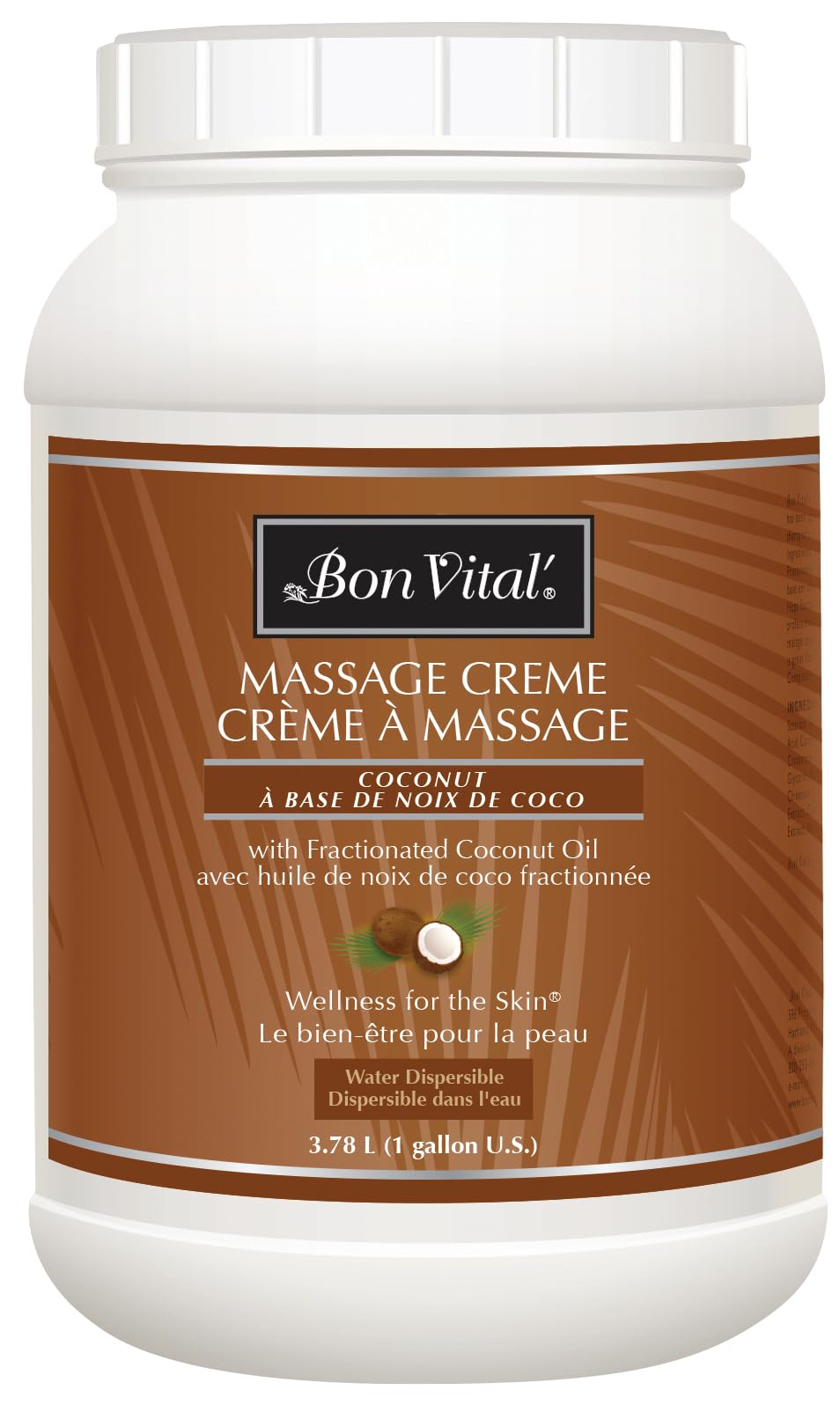 Bon Vital' Coconut Massage Creme Made with 100% Pure Fractionated Coconut Oil, Massage Cream & Moisturizer to Repair Dry Skin, No Greasy Feel, Anti-Aging Cream for Professional Massage, 5 Gallon Pail
