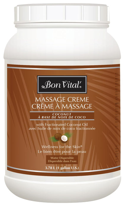Bon Vital' Coconut Massage Creme Made with 100% Pure Fractionated Coconut Oil, Massage Cream & Moisturizer to Repair Dry Skin, No Greasy Feel, Anti-Aging Cream for Professional Massage, 5 Gallon Pail