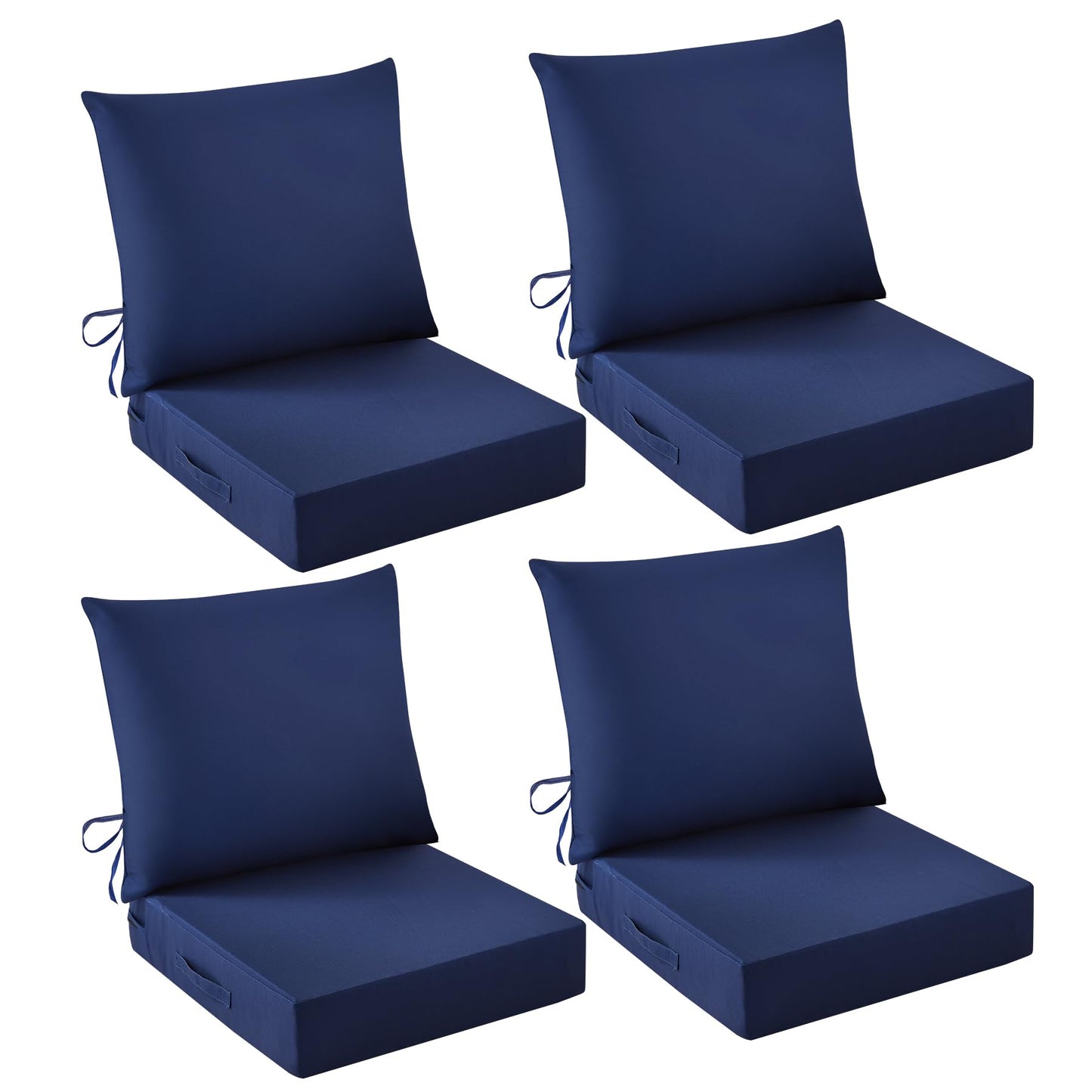 IASEAHK Outdoor Chair Cushions, 24 x 24 Inch Outdoor Cushion for Patio Furniture, Patio Chair Cushion, Waterproof & Fade Resistant Deep Patio Furniture Cushions Set with Handle and Ties, Navy Blue