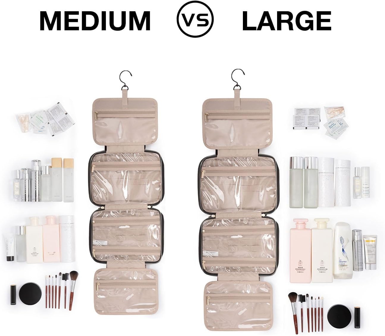 BAGSMART Kulturbeutel Reise-Organizer mit Aufhängehaken, wasserdichte Make-up-Kosmetiktasche für Zubehör, Shampoo, Standardbehälter, Toilettenartikel