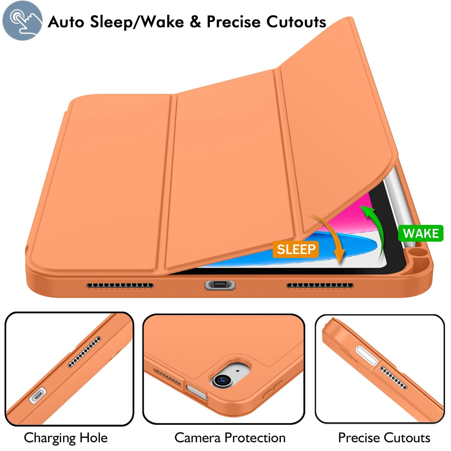 iMieet Case for iPad (A16)/iPad 10th Generation [11-Inch 2025/10.9 Inch 2022], Trifold Stand Smart Cover with Pencil Holder and Soft TPU Back, Supports Touch ID(Black)