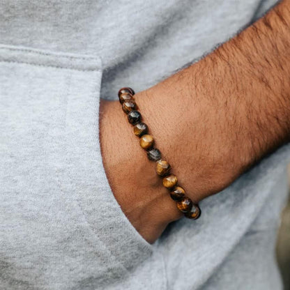 Tigerauge Armband für Herren 8MM Natursteinperlen Armband Set Stretch Lava Stein Armbänder Verstellbares Schwarzes Kristallperlenarmband für Herren Damen Geschenke