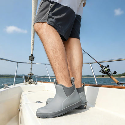 Men's Deck Boots, Waterproof Ankle Rain Boots with Anti-Slip Traction, Rubber Garden & Fishing Boots for Boating, Camping, Farming & Outdoor Work