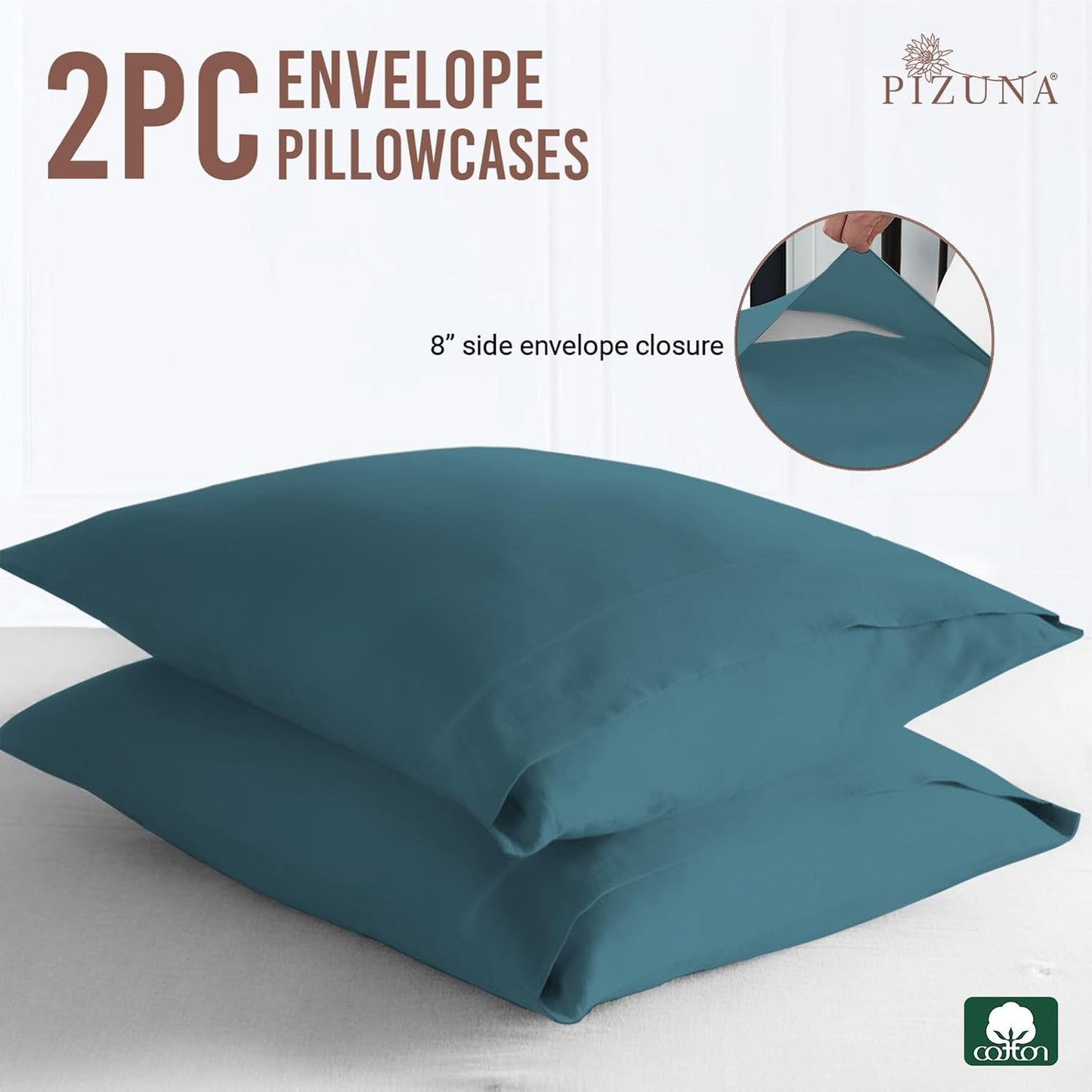 Pizuna Cotton Envelope Pillowcase King Size Peacock Blue 2 PC