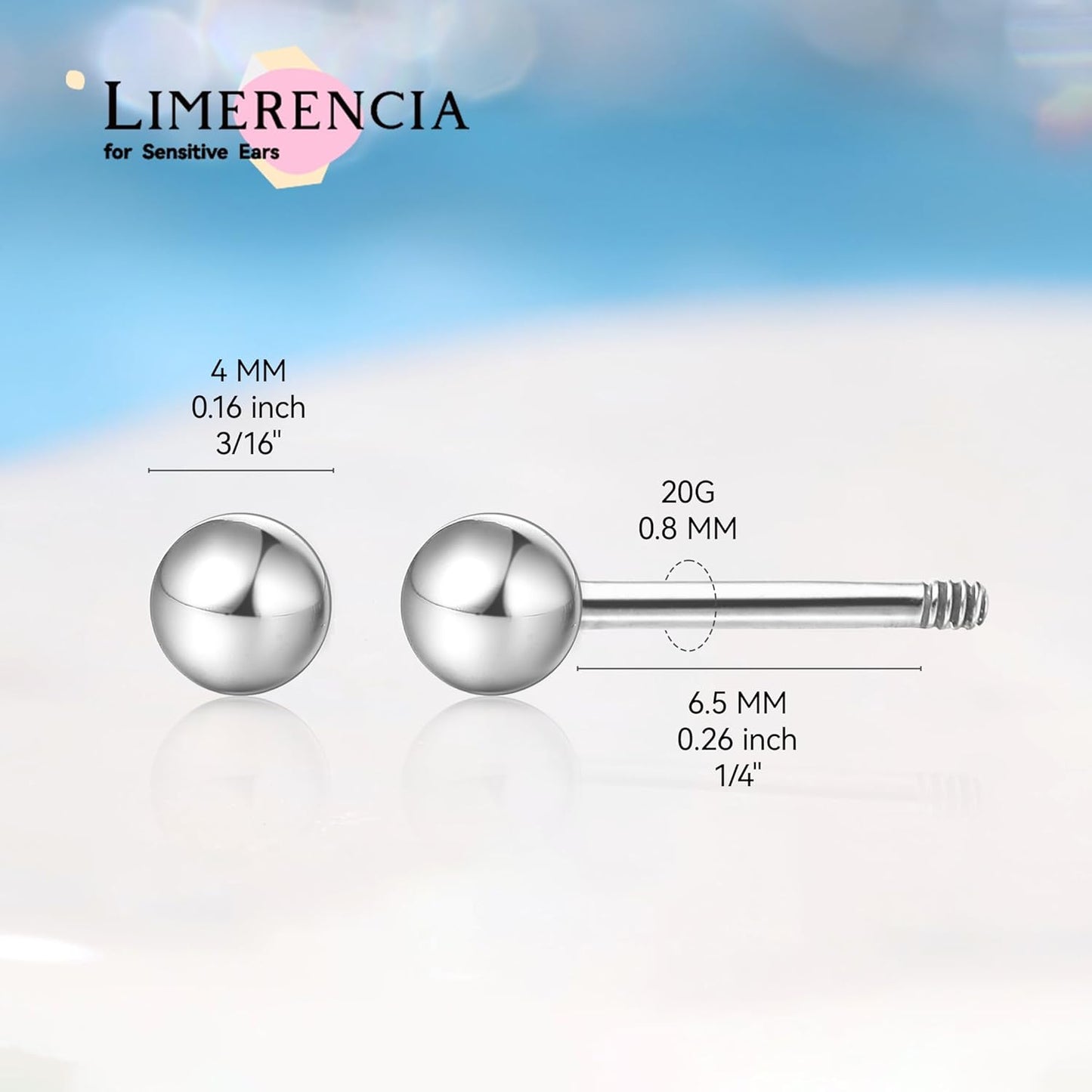 Limerenz Hypoallergene F136 Titan Schraub-Perlen-Ohrstecker (Flat Back Sleeper Earrings) Implantatqualität 20G Kleine Ohrstecker für empfindliche Ohren (5mm Perle)