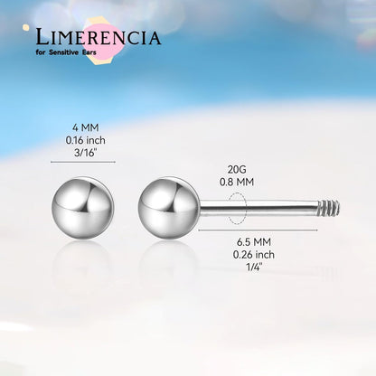 Limerenz Hypoallergene F136 Titan Schraub-Perlen-Ohrstecker (Flat Back Sleeper Earrings) Implantatqualität 20G Kleine Ohrstecker für empfindliche Ohren (5mm Perle)
