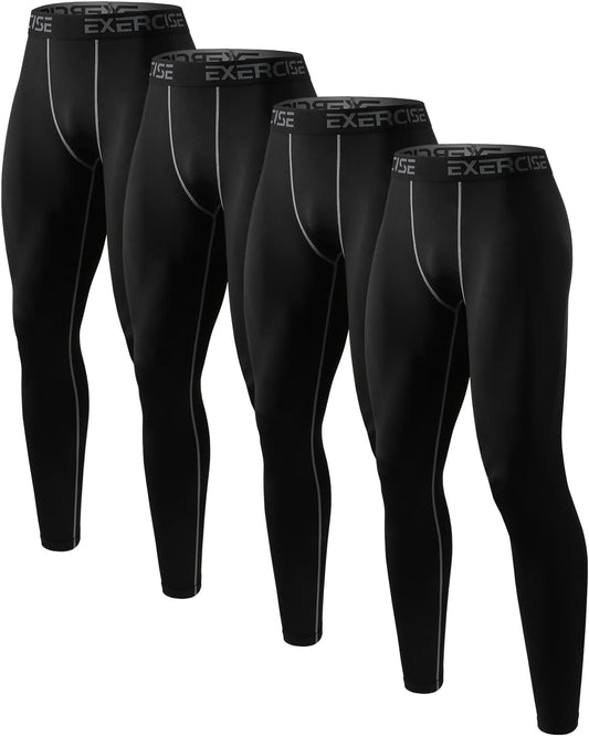 4 Pack Men’s Compression Pants Leggings Running Tights Men Thermal Base Layers for Basketball Athletic Sports