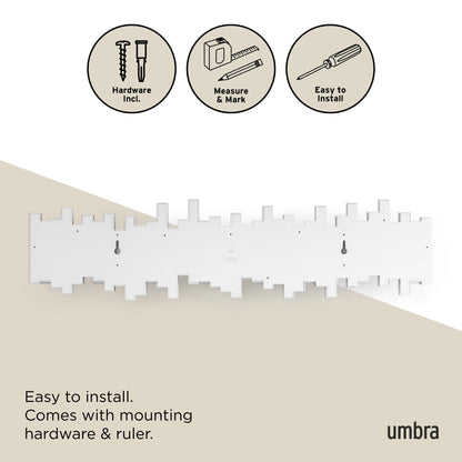 Umbra Sticks Wall-Mounted Coat Rack Rail Hook with 5 Retractable Pegs – Modern, Space-Saving Storage Organizer, Black