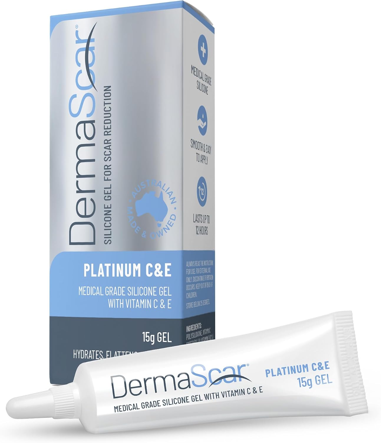 Classic Gel Platinum C & E - 15 grams. Medical Grade Silicone Gel for Scar Reduction - With Added Antioxidants Vitamin C (1%) & Vitamin E (10%) - Acne, Scar Treatment Cream - Tube Packaging