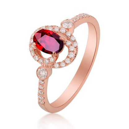 Aienid 18Ct Rose Gold Diamond Engagement Rings Women Oval Ruby with Diamond Engagement Ring for Her