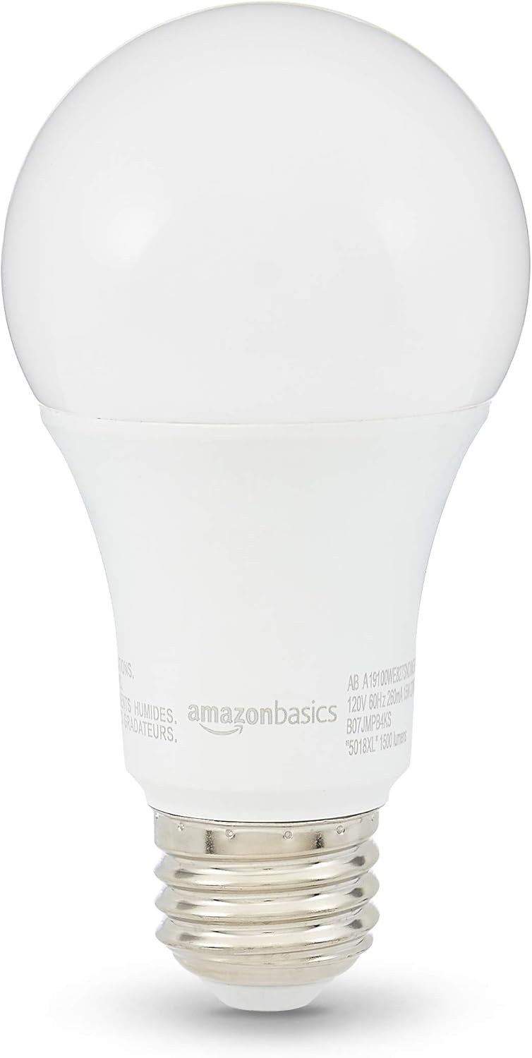 Amazon Basics Soft White LED Light Bulb, A19, 40 Watt Equivalent, Energy Efficient 6W, E26 Standard Base, 2700K, Non-Dimmable, 10,000 Hour Lifetime, 6-Pack