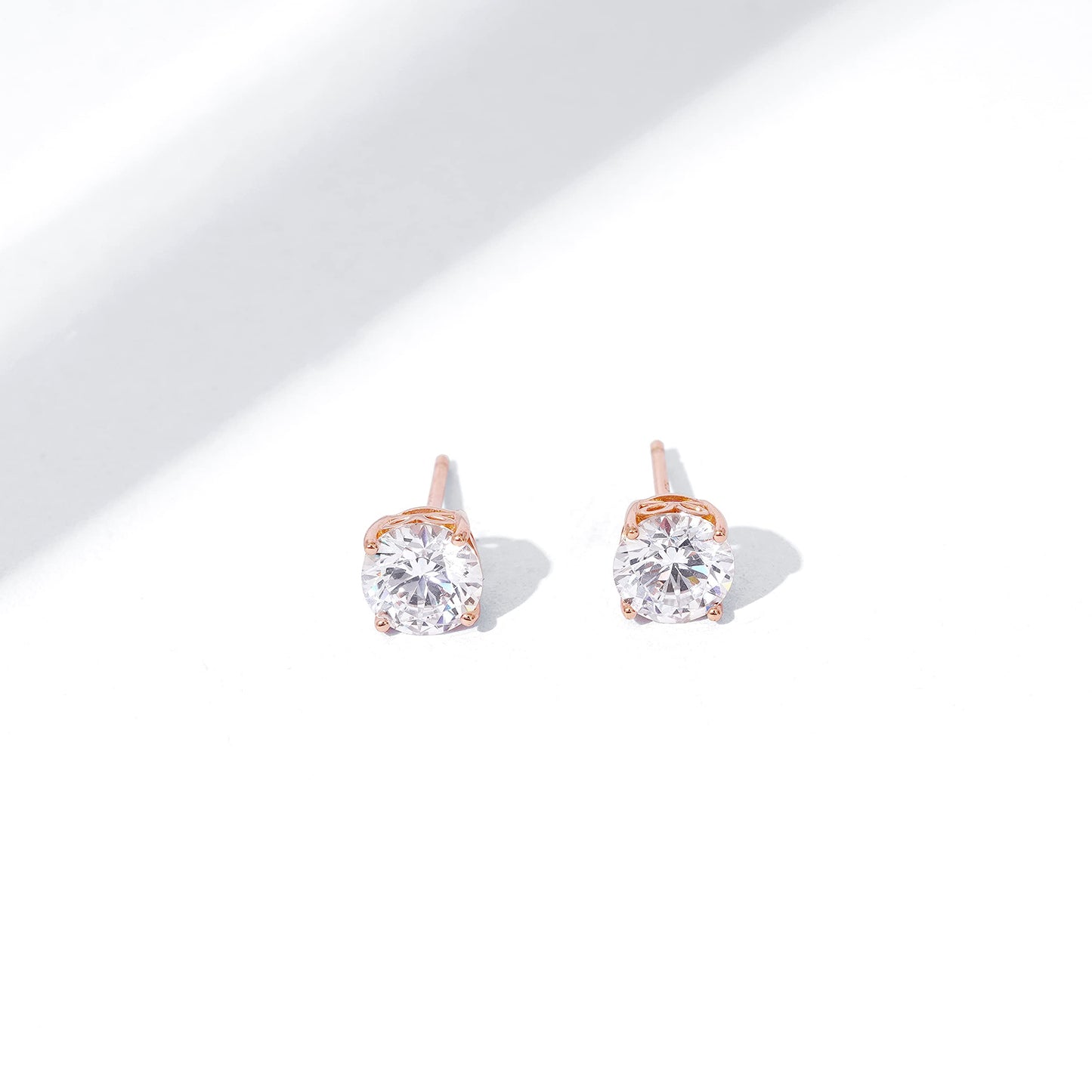Amazon Essentials Yellow Gold Plated, Platinum or Rose Gold Plated Sterling Silver Infinite Elements Cubic Zirconia Stud Earrings | White, Blue, Green, or Pink Cubic Zirconia