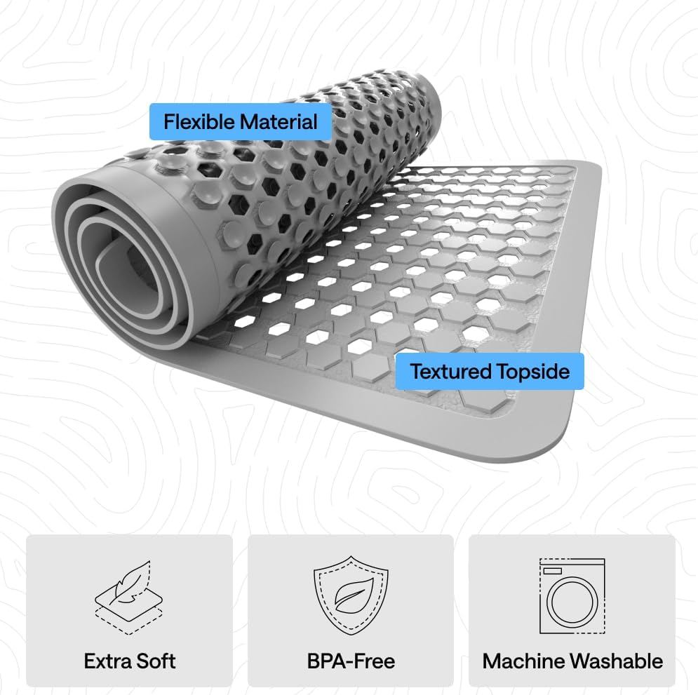 GORILLA GRIP Patentierte Badewannen-Duschmatte, Maschinenwaschbare Badewannenbodenmatte, Saugnäpfe und Abflusslöcher für saubere Wannen, Badezimmer-Essentials, 89x41 cm, Transparent
