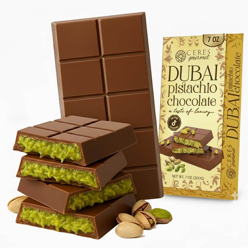 Barra de chocolate crujiente con Knafeh, pistacho, de Dubái, 7 oz | Famosa barra de chocolate con Kunafa de Dubái | Kunafe crujiente con pasta de pistacho | Regalo de postre gourmet