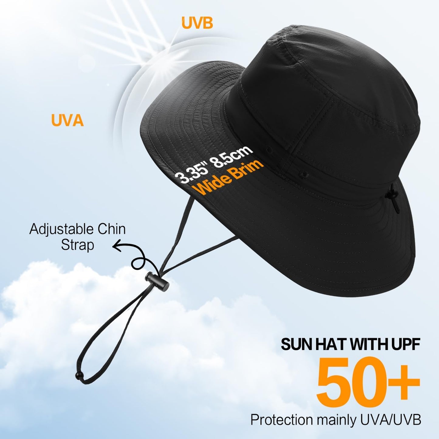 Sonnenhut für Herren und Damen UPF 50+ Schutz – Breiter Krempenhut für Outdoor-Wandern, Wasserabweisender faltbarer Hut zum Angeln