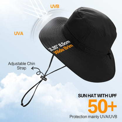 Sonnenhut für Herren und Damen UPF 50+ Schutz – Breiter Krempenhut für Outdoor-Wandern, Wasserabweisender faltbarer Hut zum Angeln